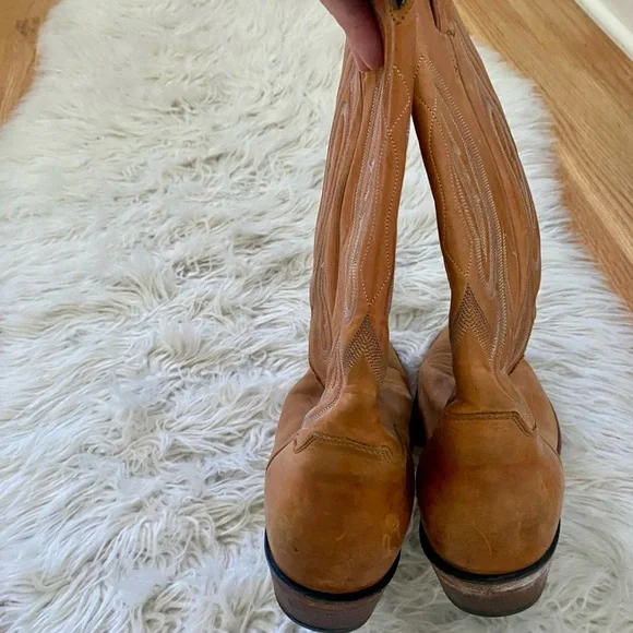 Justin Boots Tan Leather Cowboy Boots Western Size 10 M Tall Shaft - Picture 6 of 7